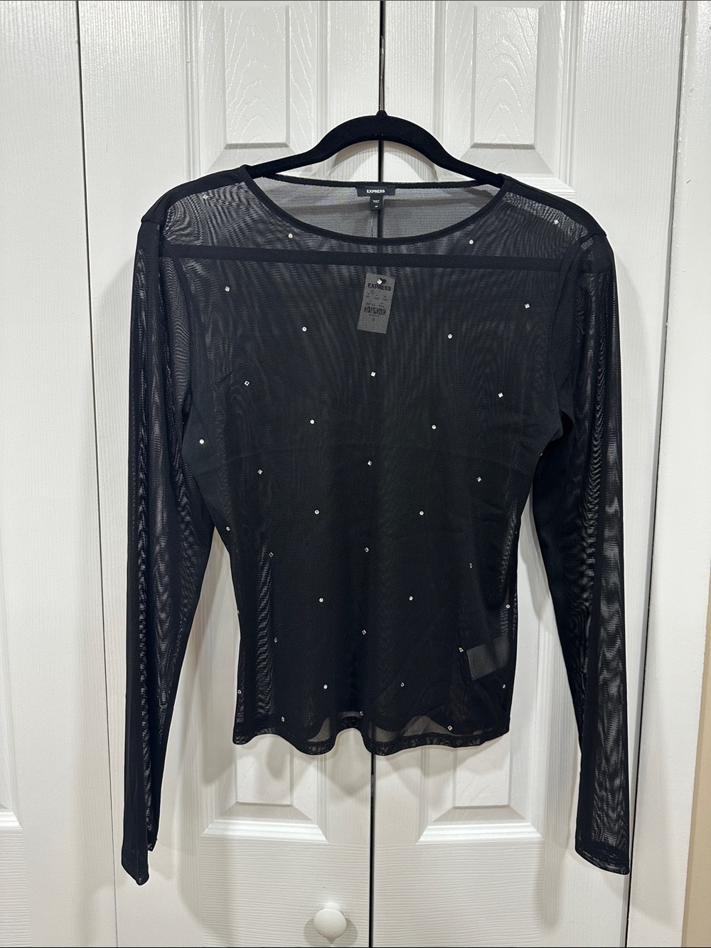 Express Black Sheer Rhinestone Top
